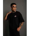 Unisex Bisiklet Yaka Baskılı Oversize T-Shirt - Siyah
