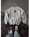 Unisex Bisiklet Yaka Ön Ve Arka Baskılı SweatShirt - Beyaz
