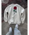 Unisex Bisiklet Yaka Ön Ve Arka Baskılı SweatShirt - Beyaz