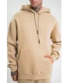 Unisex Double Oversize Kapşonlu Basic SweatShirt - Bej