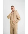 Unisex Double Oversize Kapşonlu Basic SweatShirt - Bej