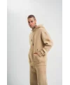 Unisex Double Oversize Kapşonlu Basic SweatShirt - Bej