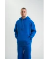 ERKEK Double Oversize Kapşonlu Basic SweatShirt - Mavi