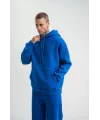 ERKEK Double Oversize Kapşonlu Basic SweatShirt - Mavi