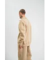 Unisex Double Oversize Patlı Yaka SweatShirt - Bej