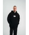 ERKEK Kapşonlu Uzun Kol Patchli Nakışlı SweatShirt - Siyah
