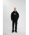 ERKEK Kapşonlu Uzun Kol Patchli Nakışlı SweatShirt - Siyah