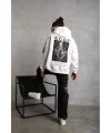 ERKEK Sırt Baskılı Kapüşonlu Üç İplik Oversize Sweatshirt - Beyaz