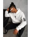 ERKEK Sırt Baskılı Kapüşonlu Üç İplik Oversize Sweatshirt - Beyaz