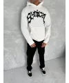 Unisex Üç İplik Kapüşonlu Baskılı SweatShirt - Beyaz