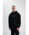 ERKEK Üç İplik Kapşonlu Nakışlı SweatShirt - Siyah