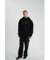 ERKEK Üç İplik Kapşonlu Nakışlı SweatShirt - Siyah