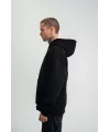 ERKEK Üç İplik Kapşonlu Nakışlı SweatShirt - Siyah