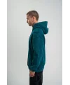 Unisex Uzun Kol Kapşonlu Yıkamalı Nakışlı SweatShirt - Koyu Deniz Yeşili