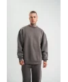 Uzun Kol Bisiklet Yaka Basic SweatShirt - Füme