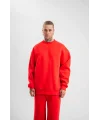 Uzun Kol Bisiklet Yaka Basic SweatShirt - Kırmızı