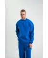 Uzun Kol Bisiklet Yaka Basic SweatShirt - Mavi