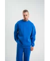 Uzun Kol Bisiklet Yaka Basic SweatShirt - Mavi