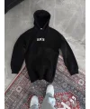 Uzun Kol Kapüşonlu Göğüs Baskılı SweatShirt - Siyah