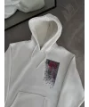 Uzun Kol Kapüşonlu Ön Ve Arka Baskılı SweatShirt - Beyaz