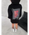 Uzun Kol Kapüşonlu Ön Ve Arka Baskılı SweatShirt - Siyah