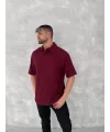 Yakalı Patlı Kısa Kol T-shirt - Bordo
