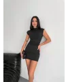 Yarım Bogazlı Kolsuz Mini Boy Elbise - Siyah