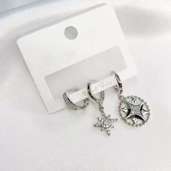 Üçlü Yıldızlı Set Küpe Silver