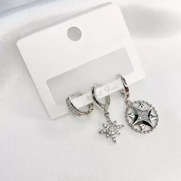 Üçlü Yıldızlı Set Küpe Silver