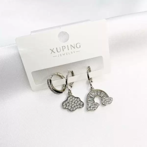 Bulut Ve Gökkuşağı Detaylı Set Küpe Silver