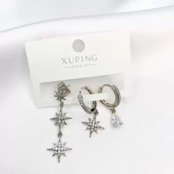 Üçlü Kutup Yıldızlı Set Küpe Silver