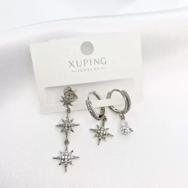 Üçlü Kutup Yıldızlı Set Küpe Silver