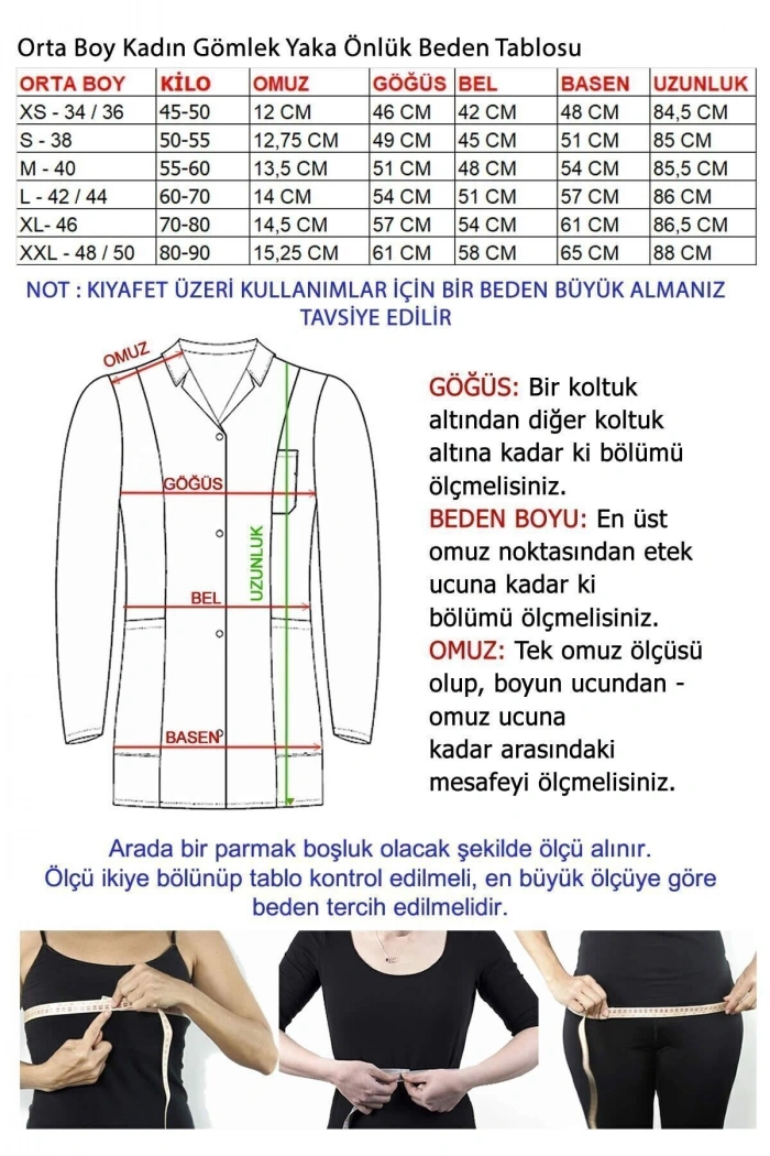 Kadın Gömlek Yaka Orta Boy Doktor - Öğretmen Önlüğü
