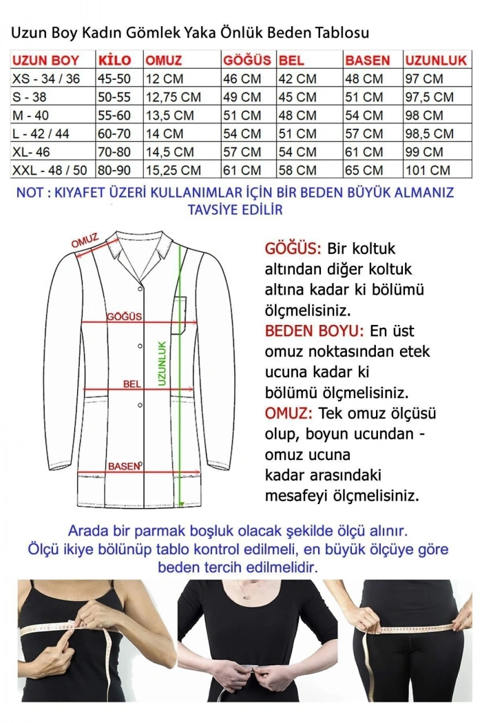 Kadın Gömlek Yaka Uzun Boy Doktor - Öğretmen Önlüğü