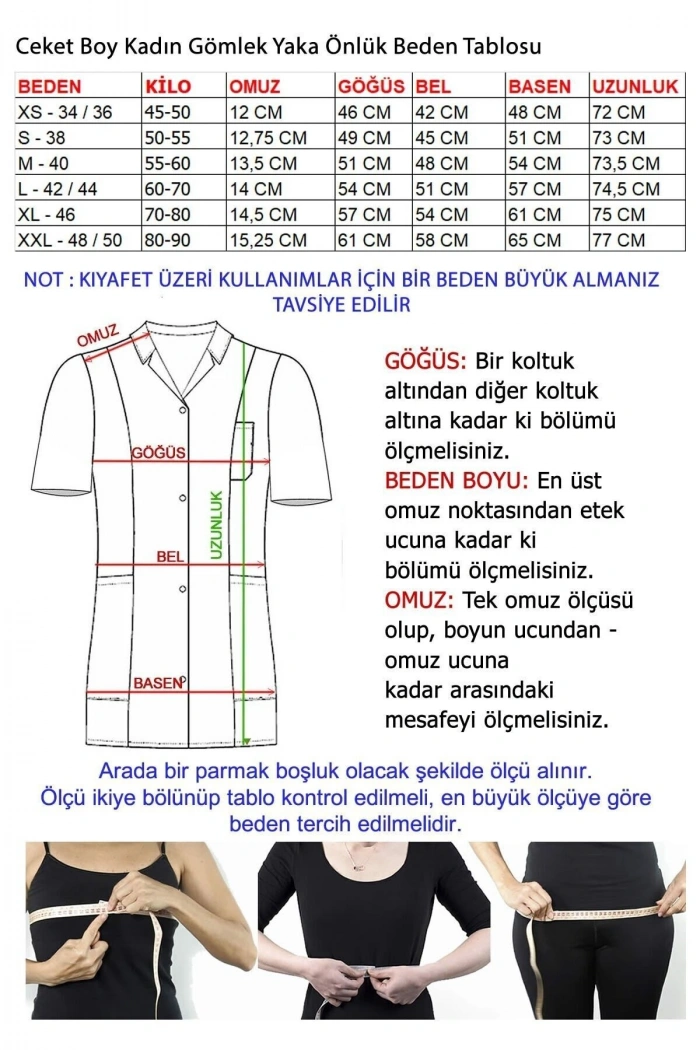 Kadın Gömlek Yaka Ceket Boy Kısa Kollu Doktor - Öğretmen Önlüğü
