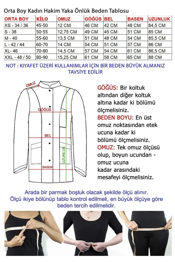 Kadın Hakim Yaka Orta Boy Doktor - Öğretmen Önlüğü