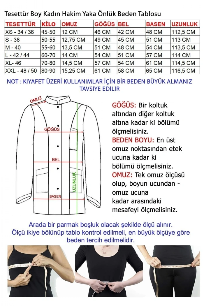 Kadın Hakim Yaka Tesettür Boy Doktor - Öğretmen Önlüğü