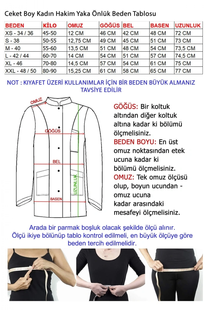 Kadın Hakim Yaka Ceket Boy Doktor - Öğretmen Önlüğü