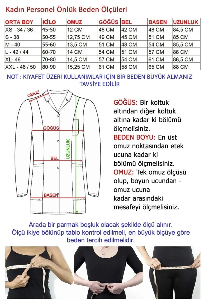 Kadın Personel Önlük - Gömlek Yaka Orta Boy