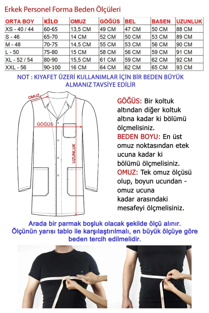 Erkek Personel Önlük - Gömlek Yaka Orta Boy
