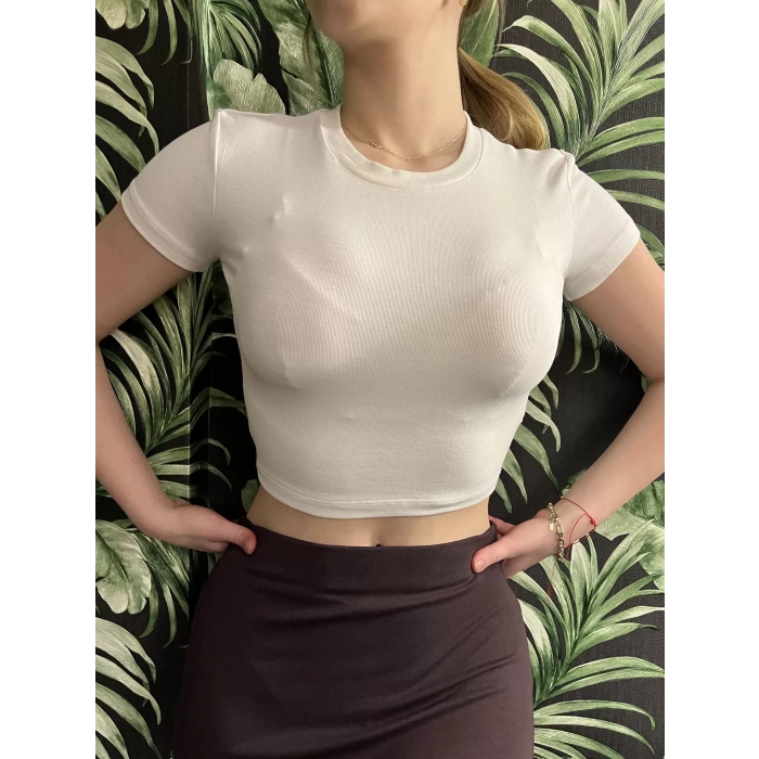 Düz Ekru Crop