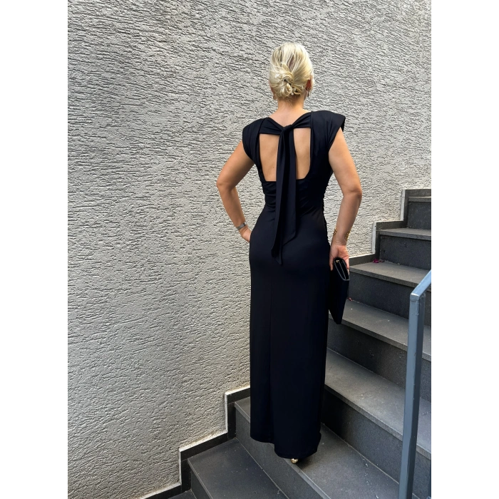 Sırt Dekolteli Beli Büzgülü Elbise