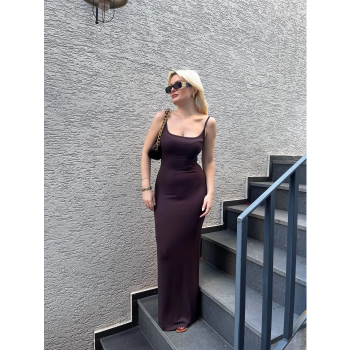 İp Askılı Kahve Elbise