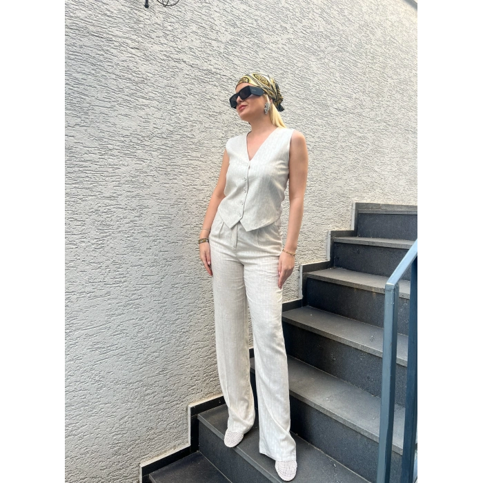 Yelekli Keten Takım (Kemerli)