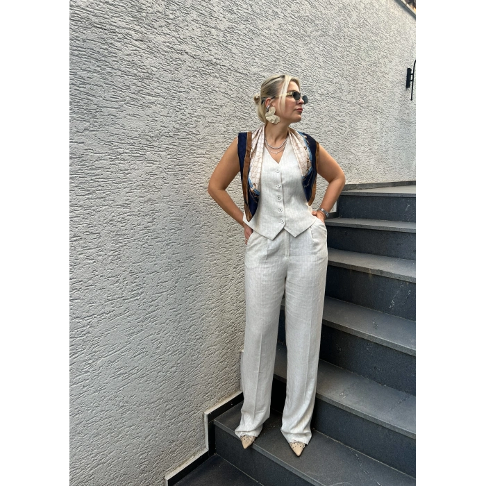 Yelekli Keten Takım (Kemerli)