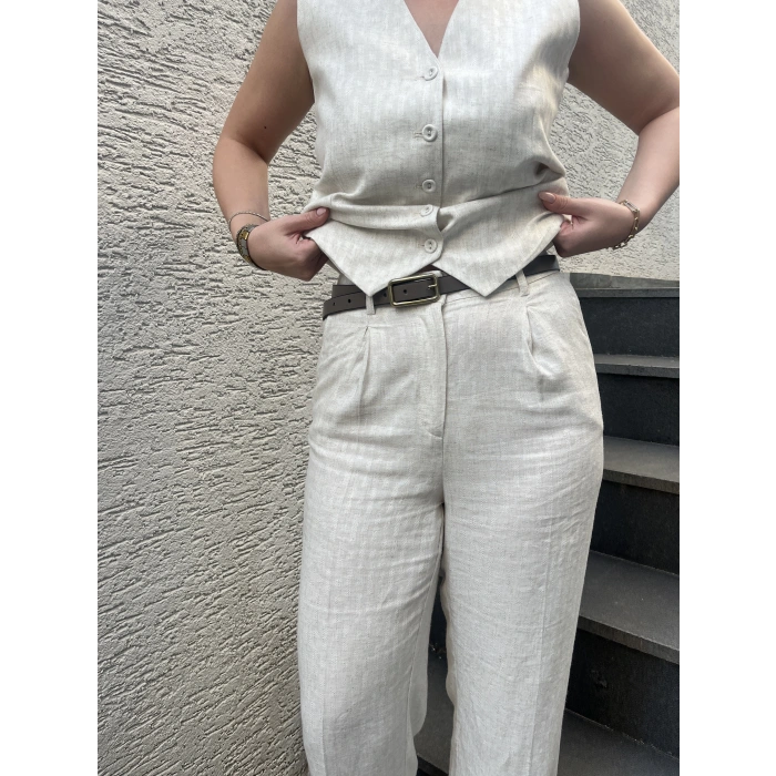 Yelekli Keten Takım (Kemerli)