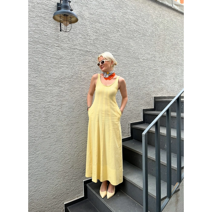 Butter Yellow Keten Elbise