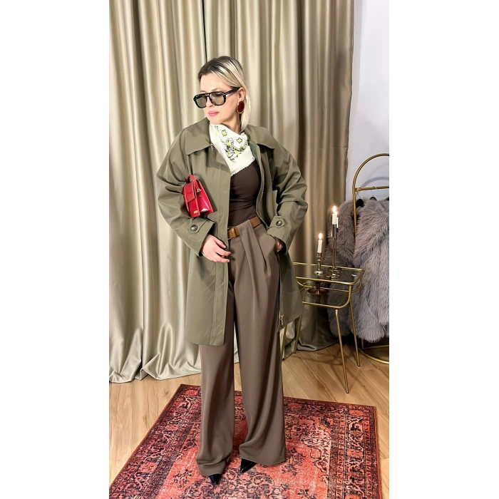 Ekose Yaka Premium Haki Trençkot