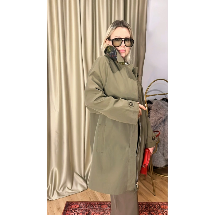 Ekose Yaka Premium Haki Trençkot