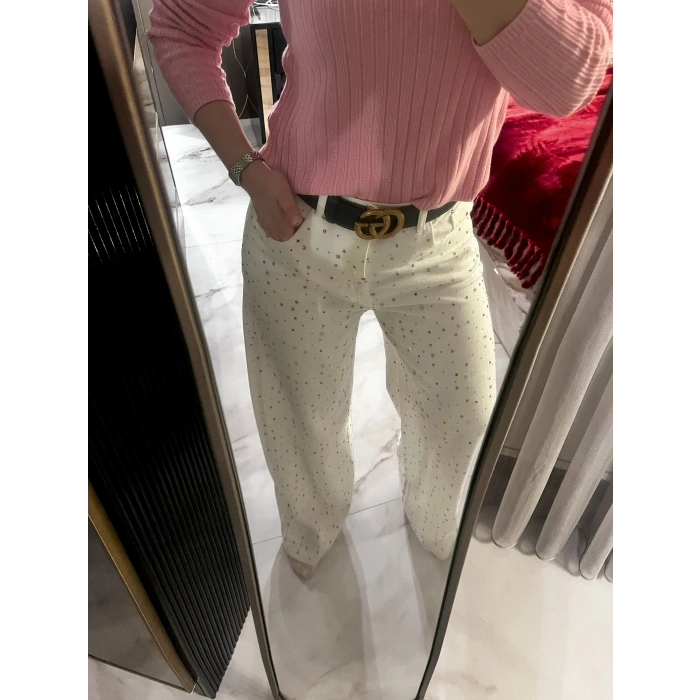 Beyaz Taşlı Jean